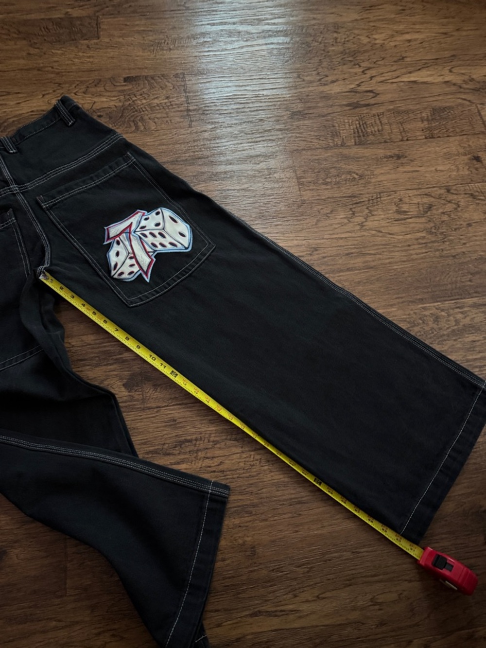 JNCO Black Relaxed Wide-Leg Jeans with Dice Pocket Graphic - Picture 9 of 11